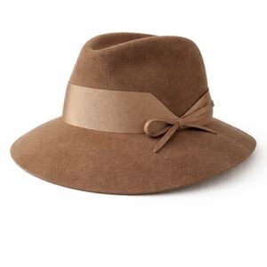 7. Vintage Brown Felt Fedora Hat Wide Brim Felt Retro Classic Ribbon Band
